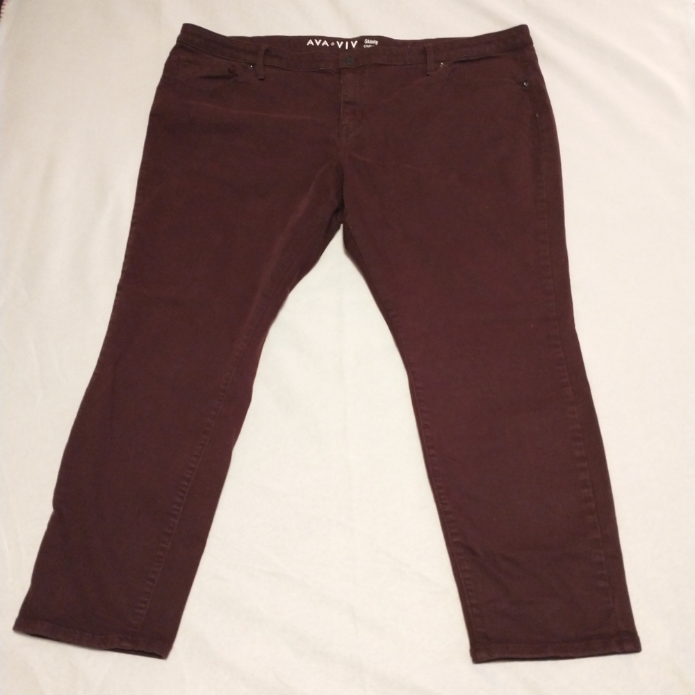 Ava & Viv Skinny Stretch Mid Rise Jeans Womens Plus Sz 24W Deep Maroon